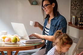 mom studying with coffee