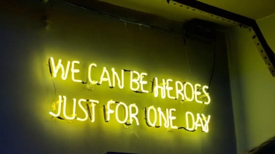 sign reading: we can be heroes just for one day