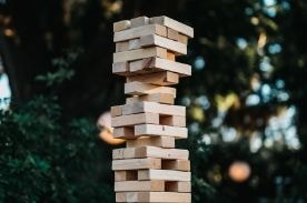 balanced wooden blocks.