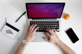 person using laptop.
