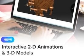 person using computer with text 'interactive 2-D animations & 3-D models.'
