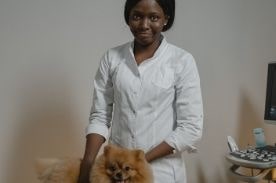 vet tech with dog.