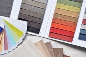 fabric and paint swatches.