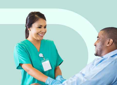 healthcare worker with a patient.
