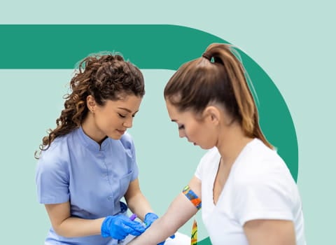 healthcare professional working with a patient.