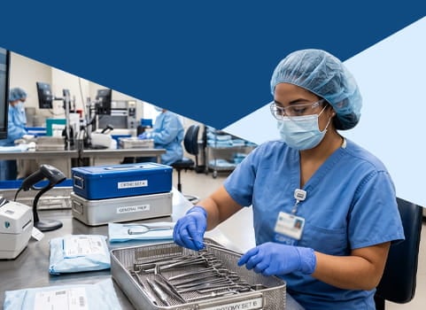 sterile processing technician working with instruments.
