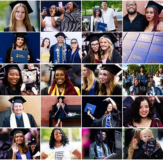Photo collage of Penn Foster graduates at the 2025 Commencement Ceremony in Duluth, GA.