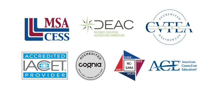 Penn Foster's accredited bodies logos.