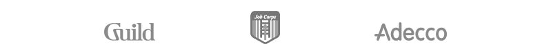 Guild, Adecco & Job Corps logos.