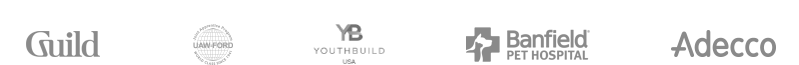 Guild, UAW Ford, Youthbuild, Banfield and Adecco Logos.